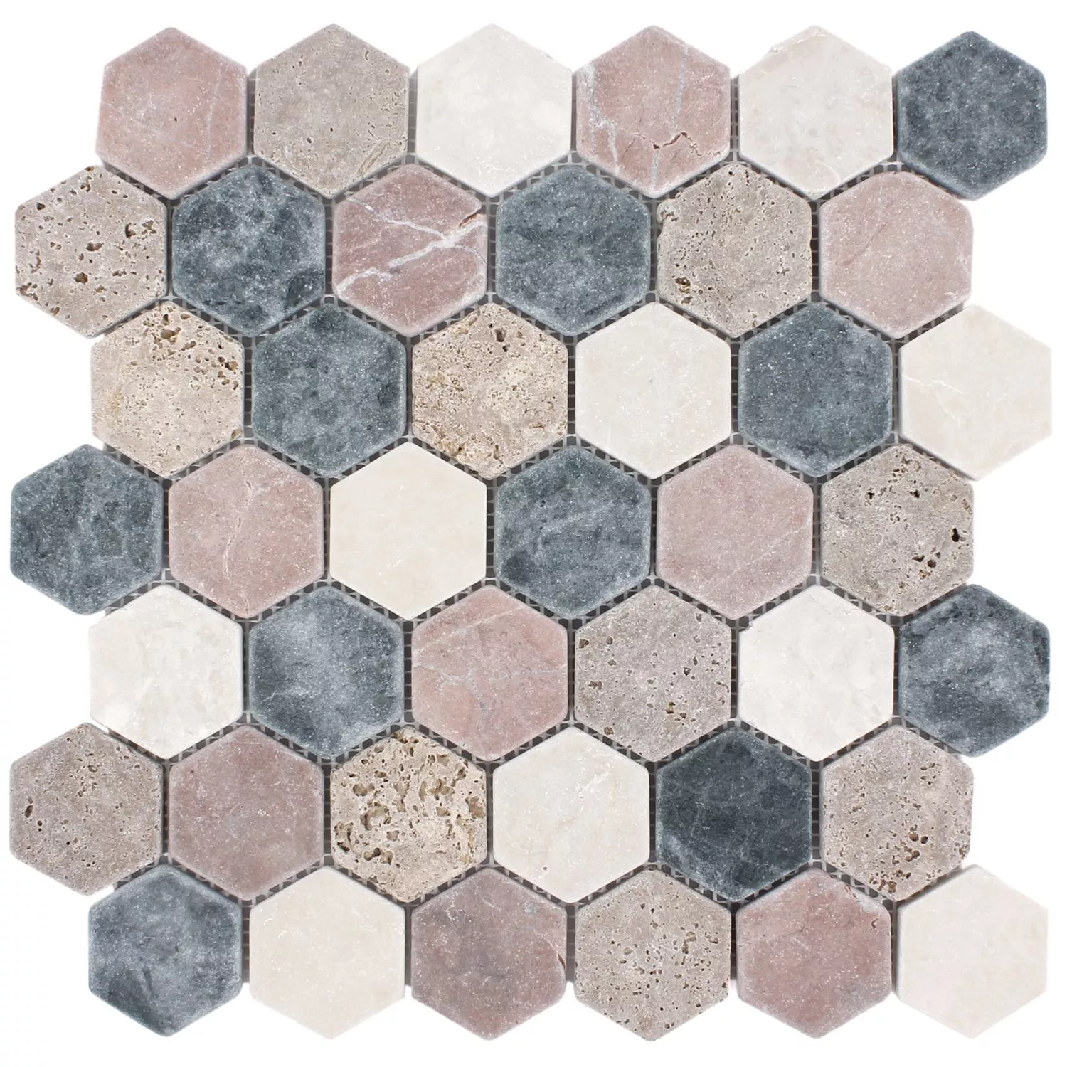 Échantillon Mosaïque Carrelage Marbre Tarsus Hexagone Coloré