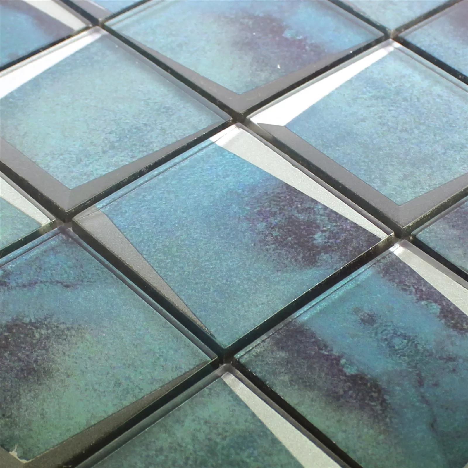 Échantillon Mosaïque En Verre 3D Optique Leonora Bleu Turquoise