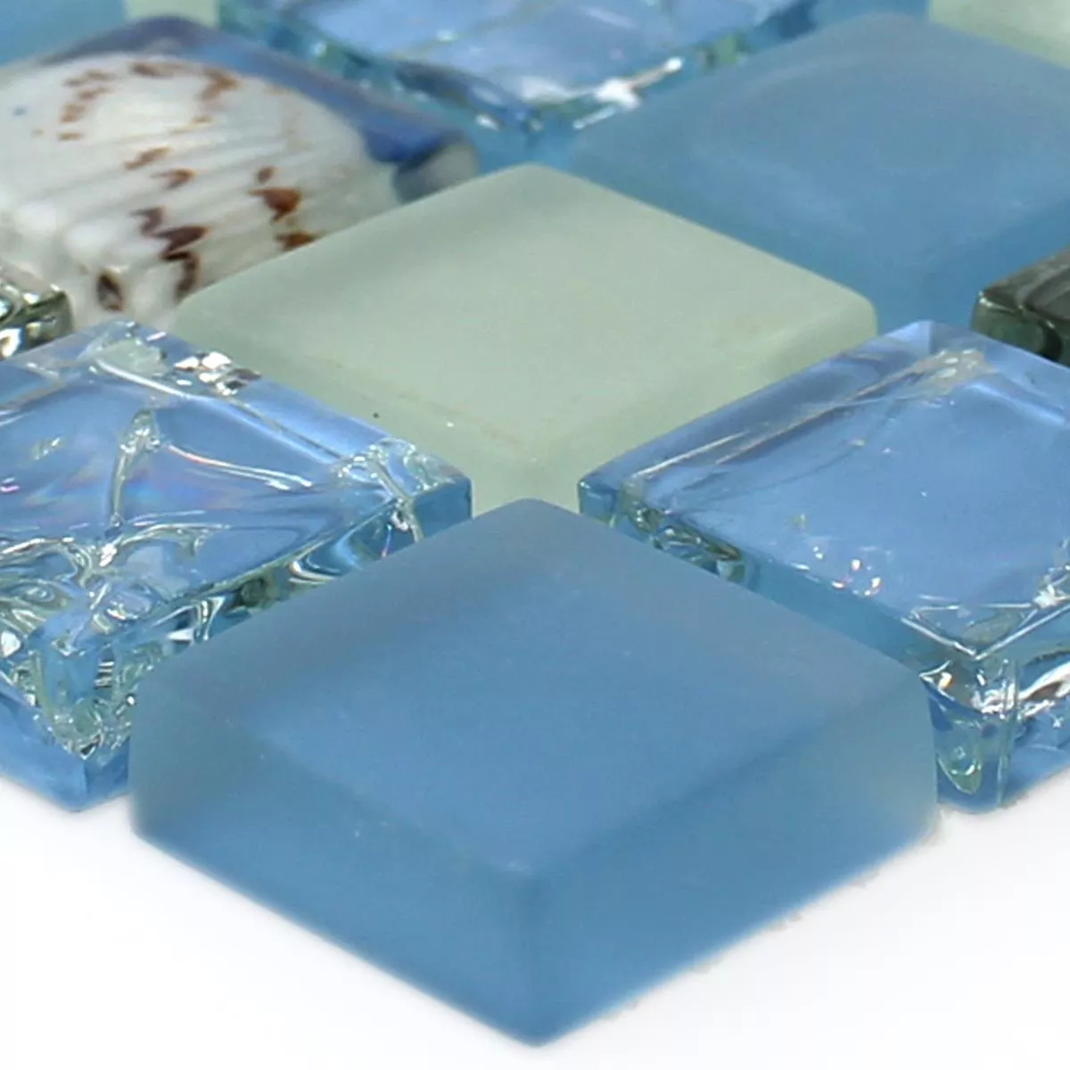 Sample Mozaïektegel Glas Schelp Blauw Mix