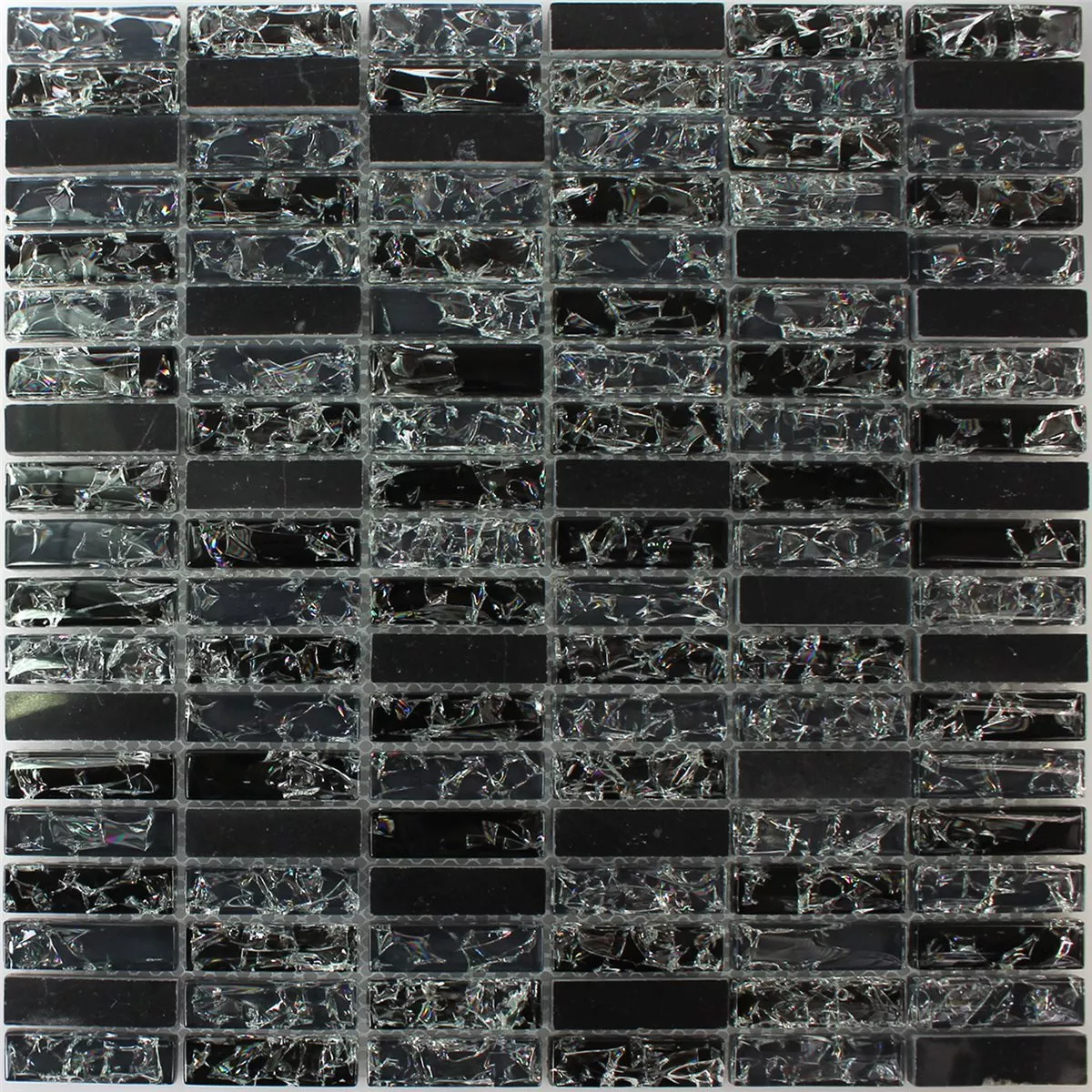 Sample Mozaïektegel Glas Natuursteen Brick Gebroken Glas Zwart