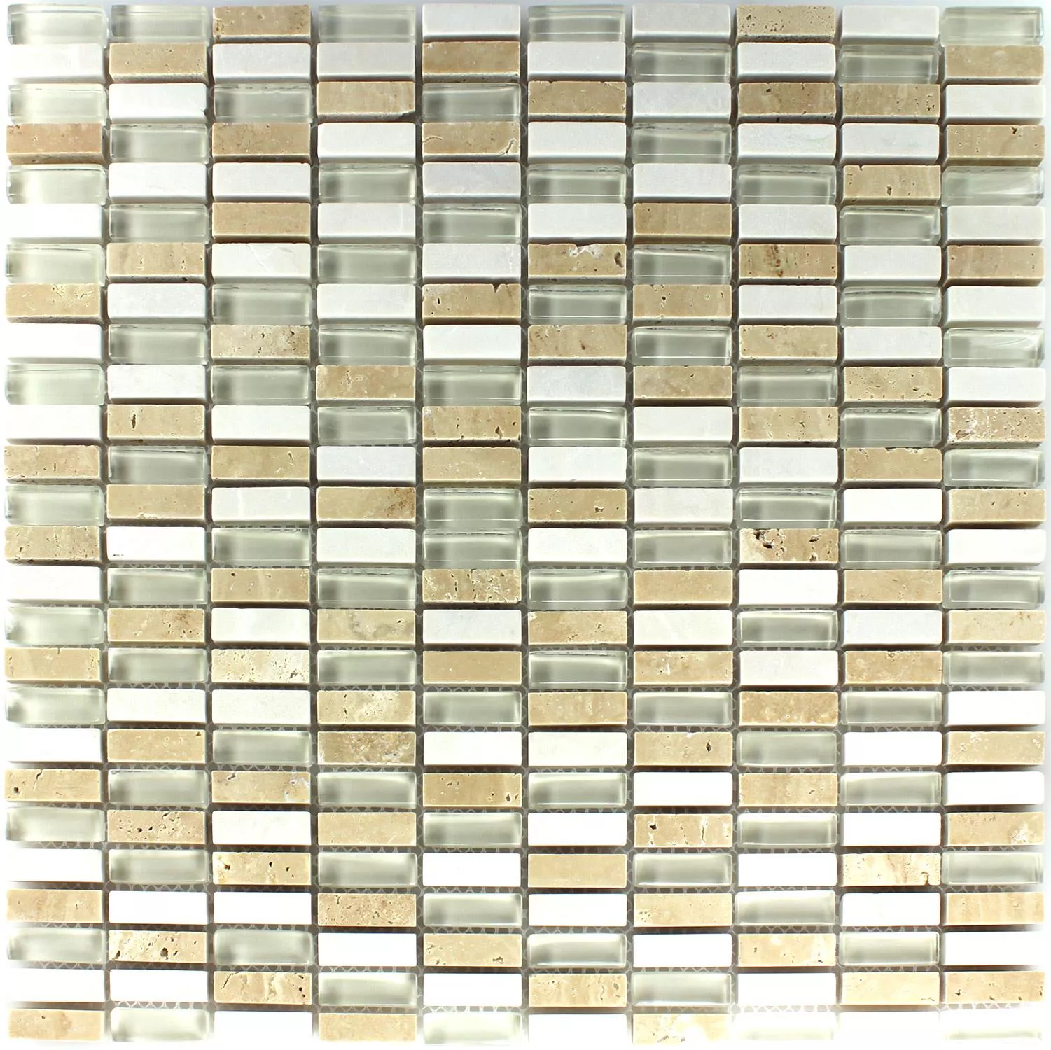 Mozaïektegel Glas Marmer Beige Mix 10x30x8mm