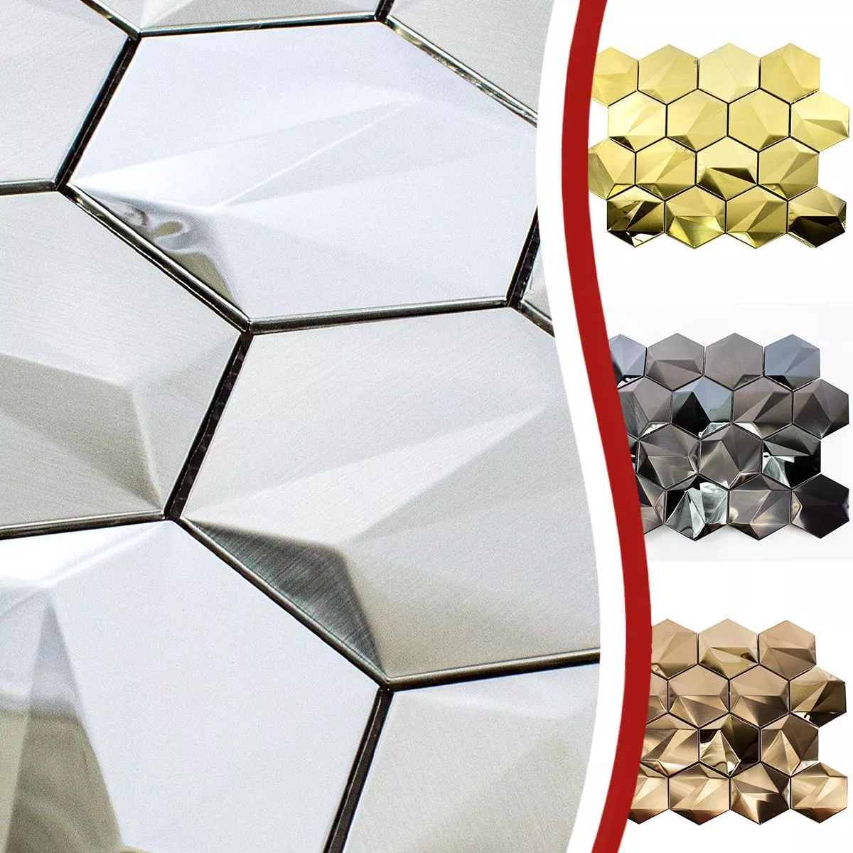 Roestvrij Staal Mozaïektegel Durango Hexagon 3D