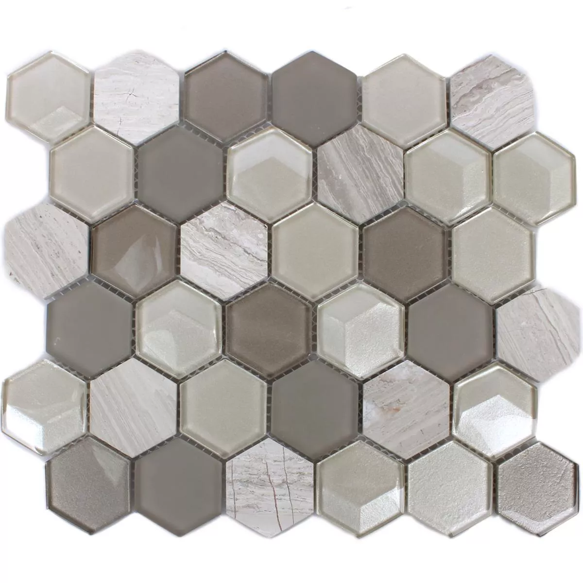 Hexagone Verre Mosaïque Pierre Naturelle Gris Clair 3D