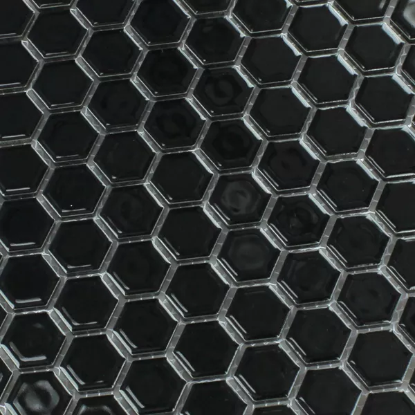 Mozaïektegel Keramiek Hexagon Zwart Glanzend H23