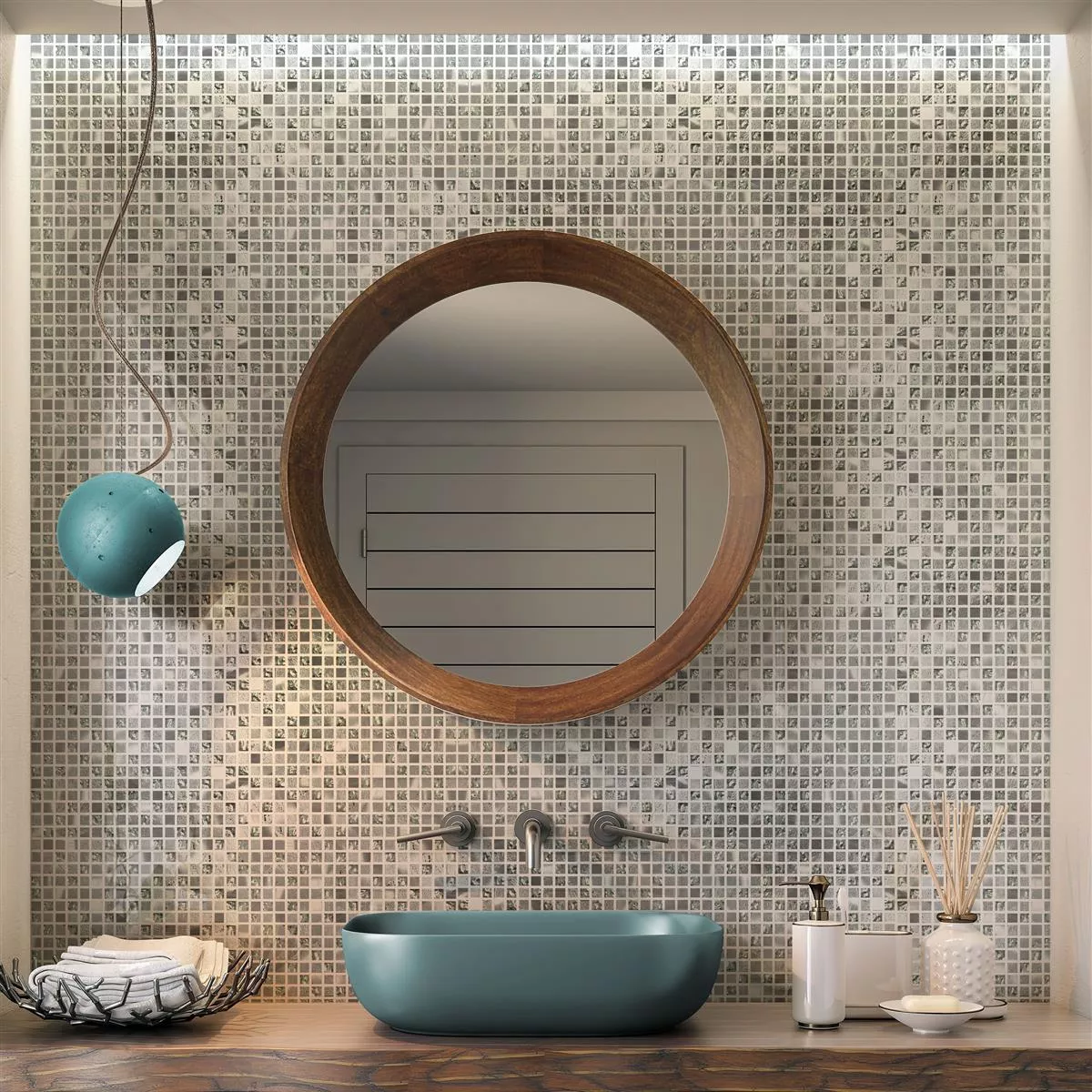 Échantillon Pierre Naturelle Verre Aluminium Mosaïque Carrelage Stilo Gris Clair Argent