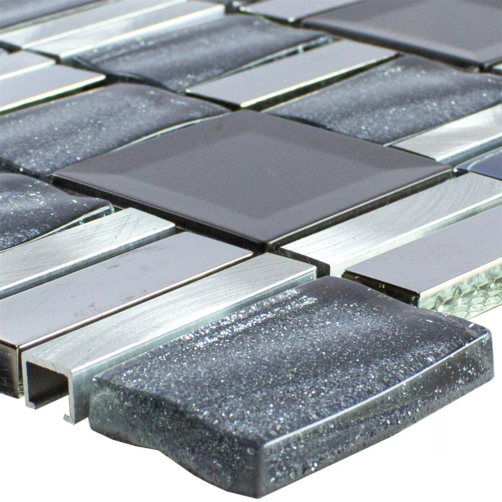 Glas Aluminium Mozaïek LaCrosse Zwart Grijs Zilver Glas Aluminium Mozaïek LaCrosse Zwart Grijs Zilver