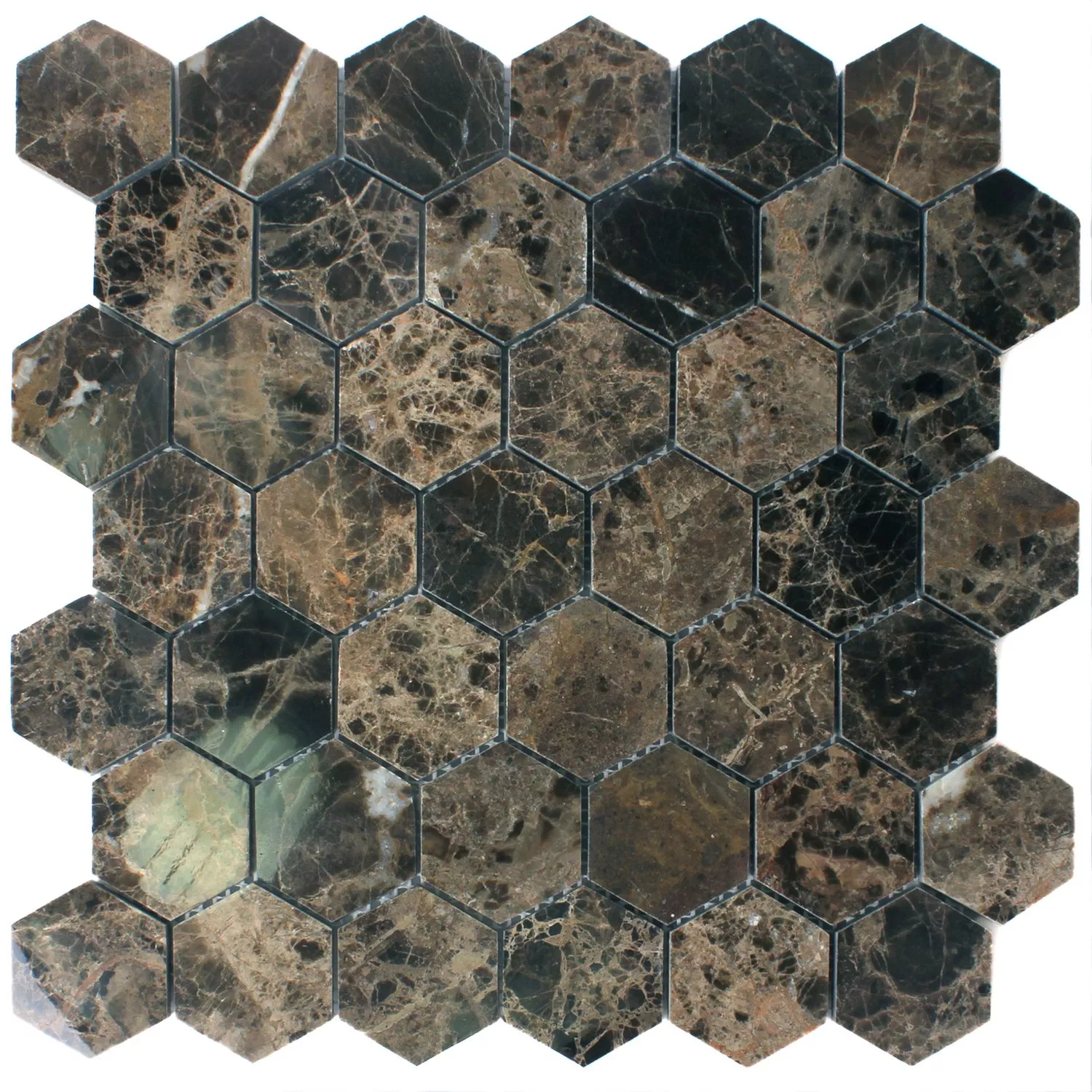 Sample Mozaïektegels Marmer Xalapa Hexagon Emperador Glanzend