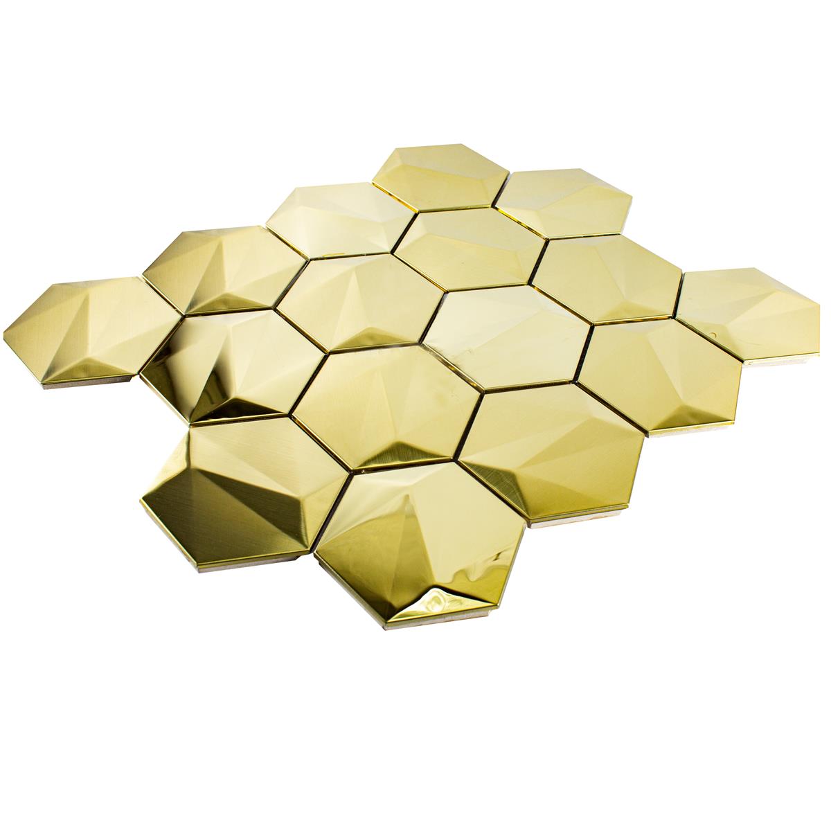 Acier Inoxydable Mosaïque Carrelage Durango Hexagone 3D Or