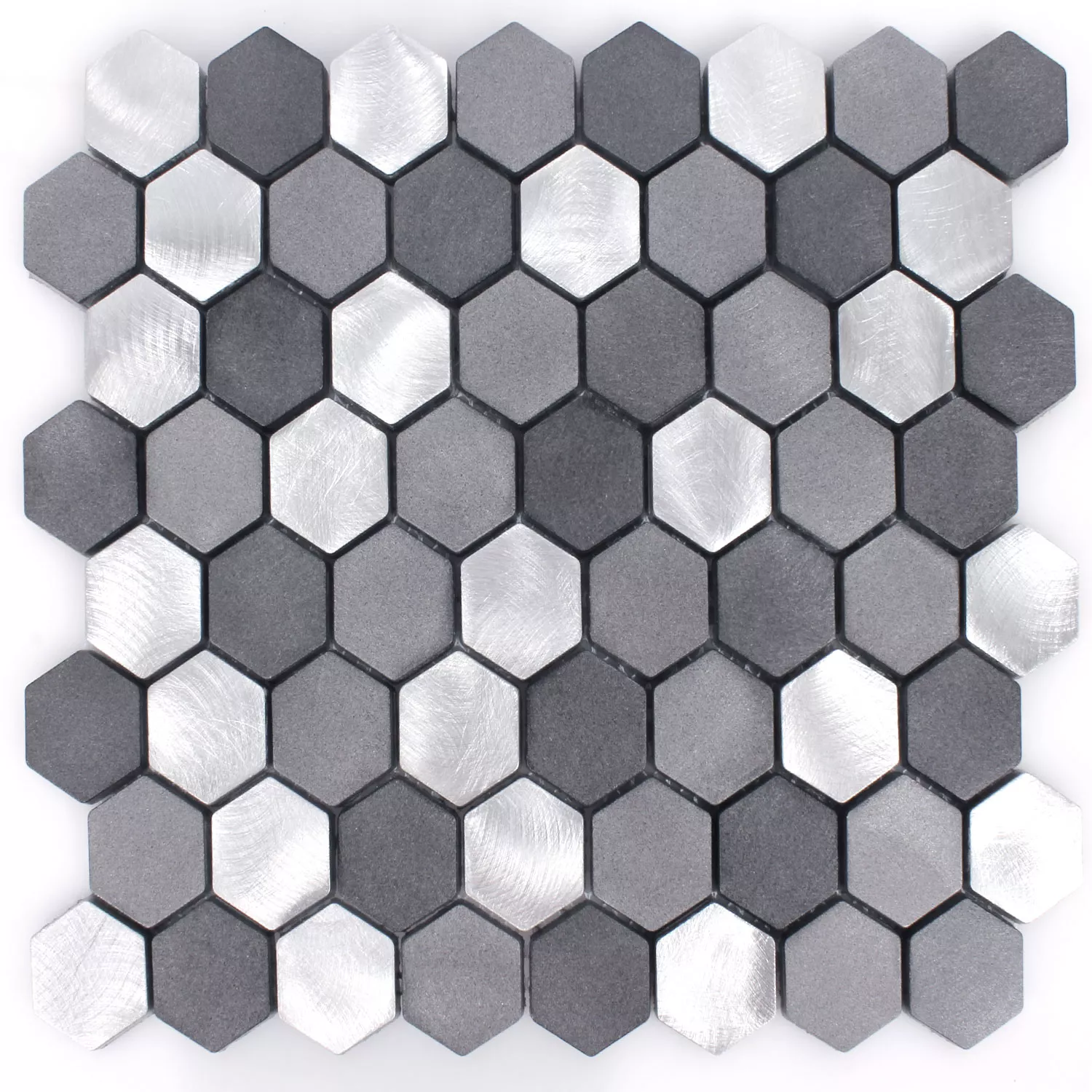 Échantillon Mosaïque Aluminium Apache Hexagone Noir Argent