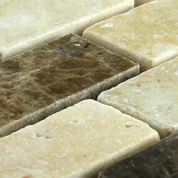 Mosaïque Pierre Naturelle Marbré Brun Beige Poli 15x30x7mm