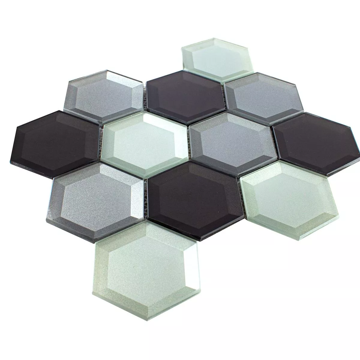 Glasmozaïek Melfort Hexagon Bruin Zilver Turquoise