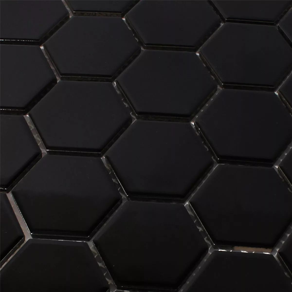 Échantillon Mosaïque Céramique Hexagone Noir Brillant