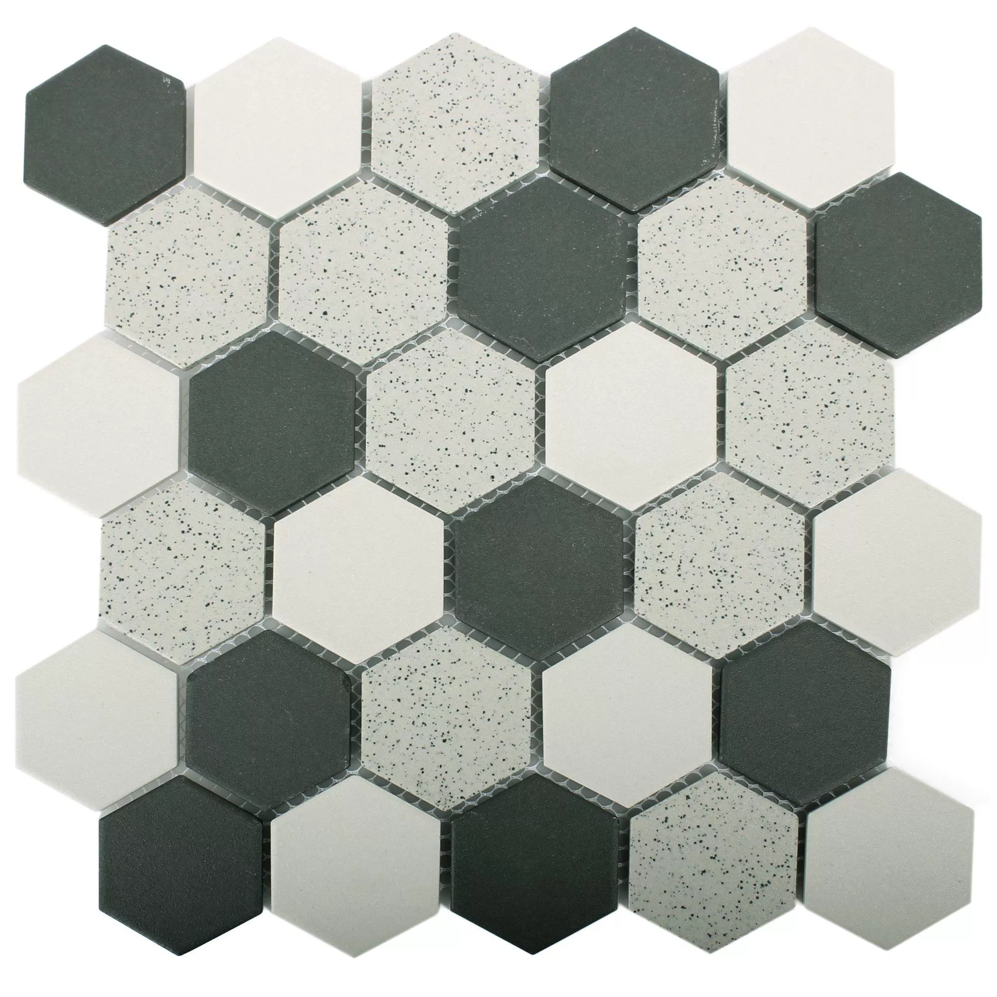 Échantillon Céramique Mosaïque Carrelage Monforte Hexagone Noir Gris 