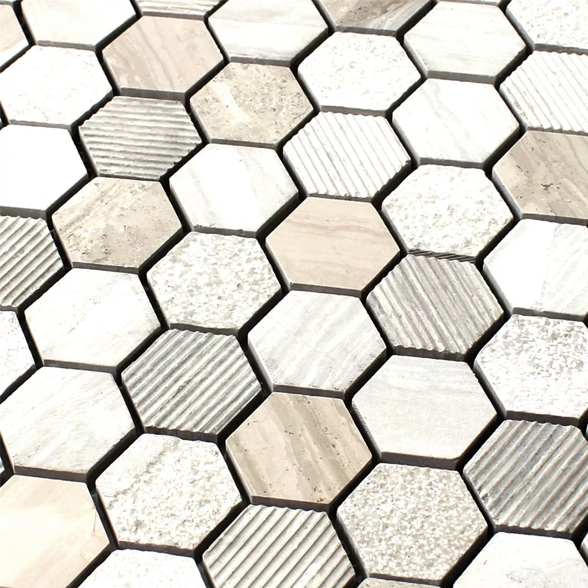 Sample Mozaïektegel Hexagon Natuursteen Beige Bruin