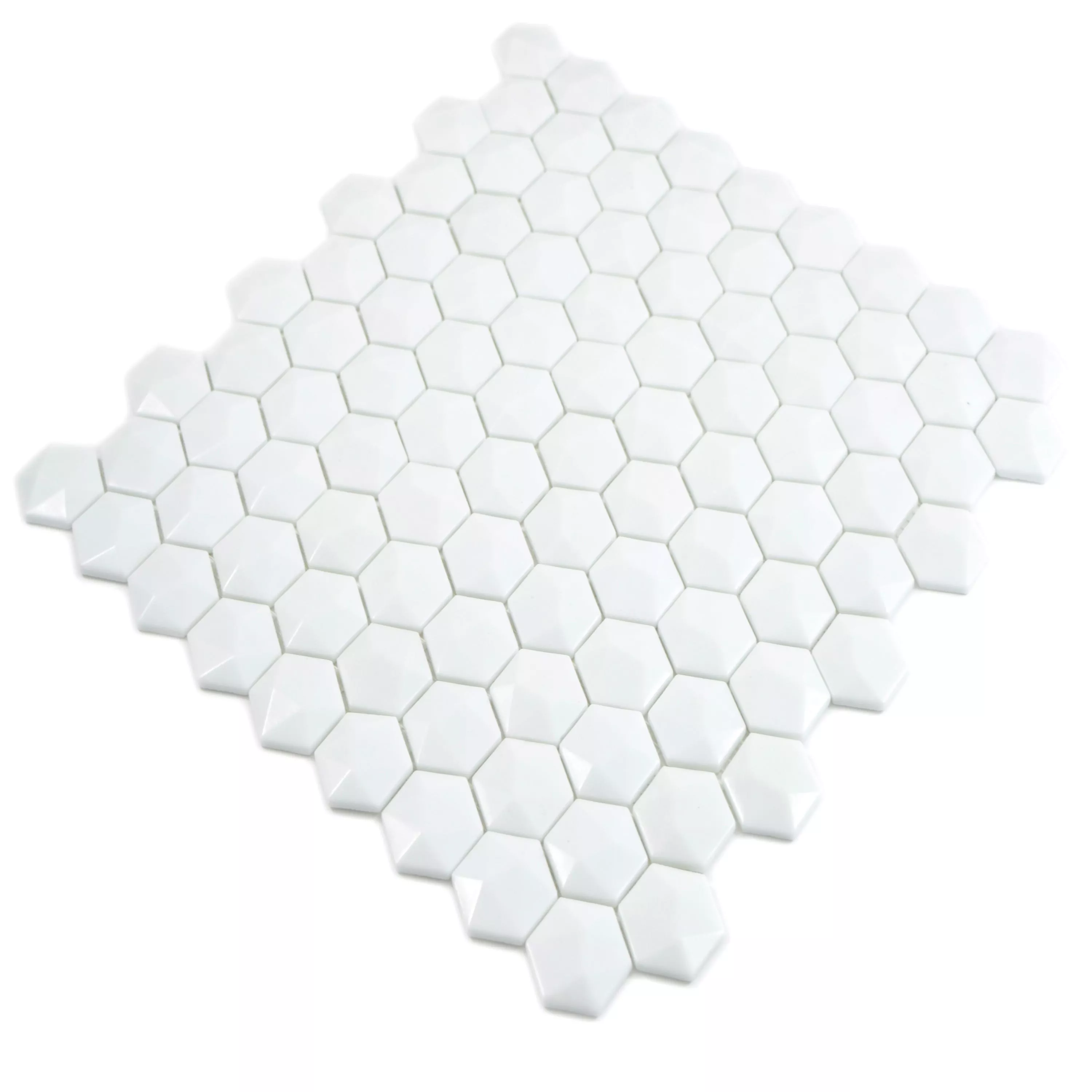 Glasmozaïek Tegels Benevento Hexagon 3D Wit