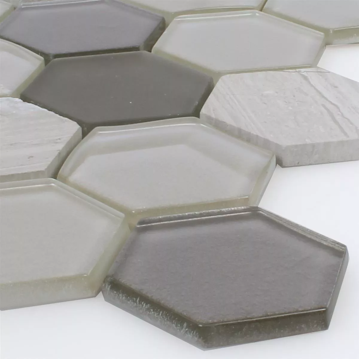 Hexagone Verre Mosaïque Pierre Naturelle Gris Clair 3D