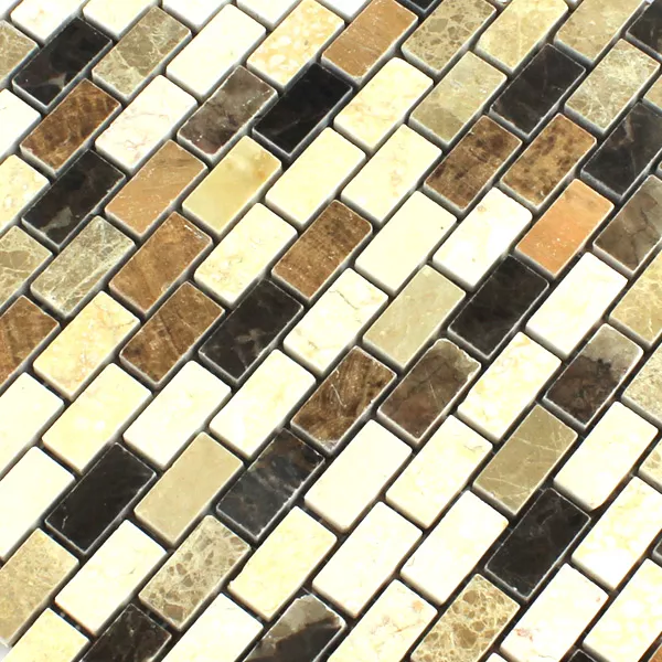 Mosaïque Pierre Naturelle Marbré Brun Beige Poli 15x30x7mm