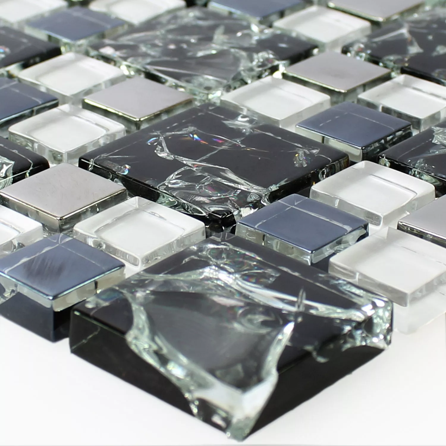 Mozaïektegel Glas Roestvrij Staal Zwart Zilver Gebroken Mozaïektegel Glas Roestvrij Staal Zwart Zilver Gebroken