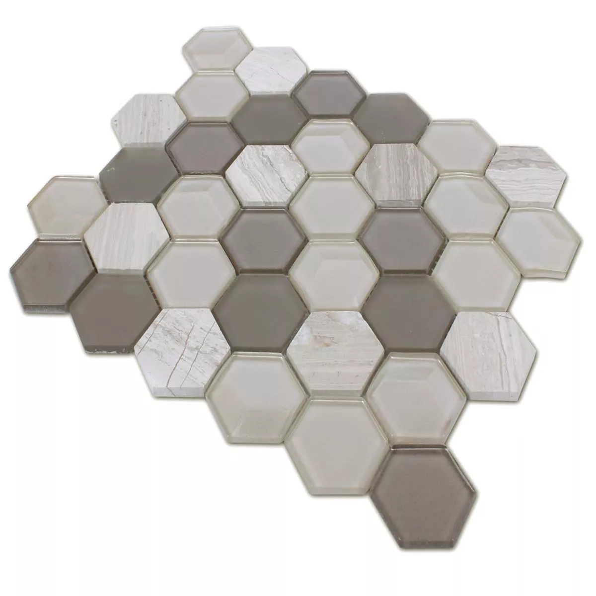 Hexagone Verre Mosaïque Pierre Naturelle Gris Clair 3D