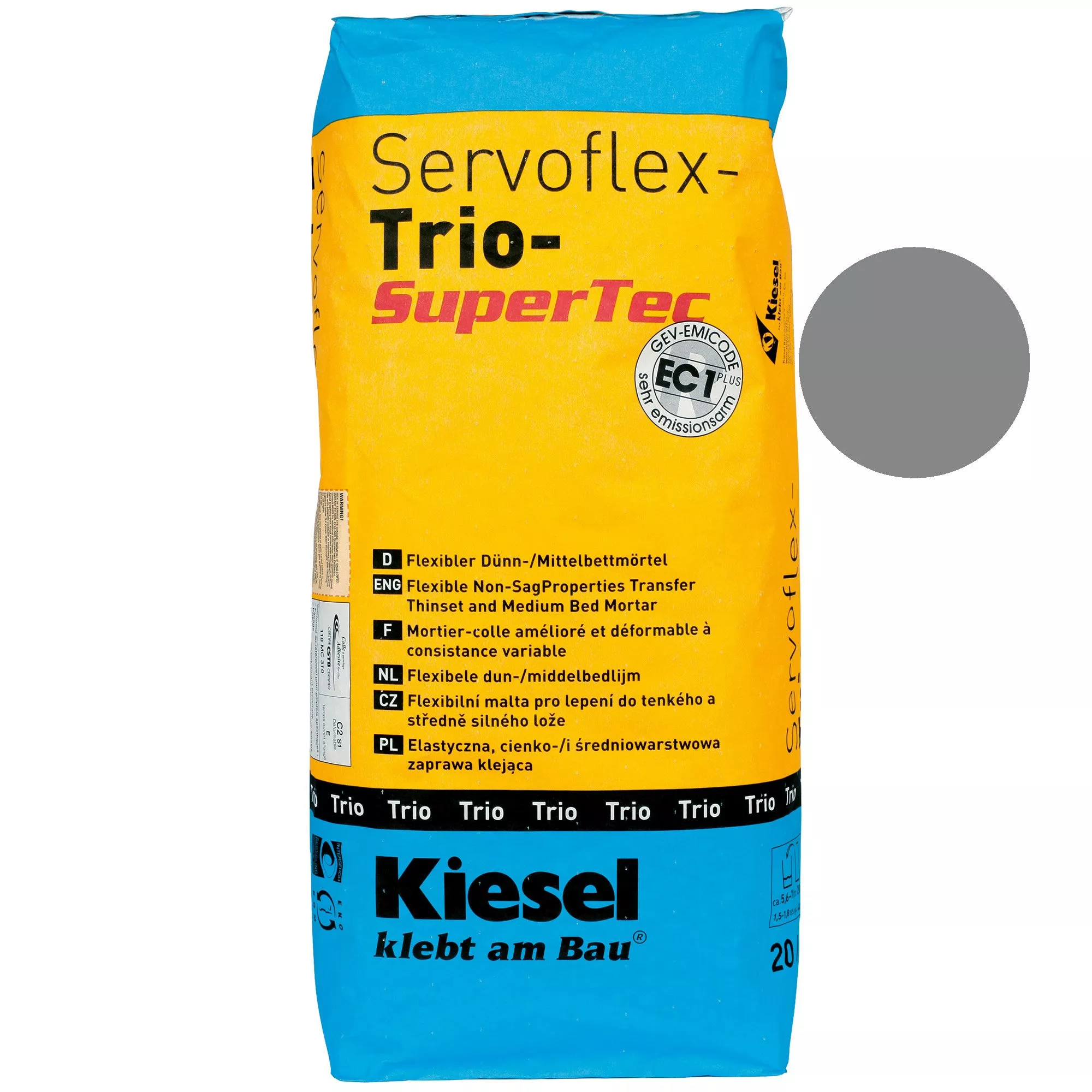 Colle à Carrelage Kiesel Servoflex Trio - Mortier Couche Mince Et Moyenne Gris (20KG) Colle à Carrelage Kiesel Servoflex Trio - Mortier Couche Mince Et Moyenne Gris (20KG)