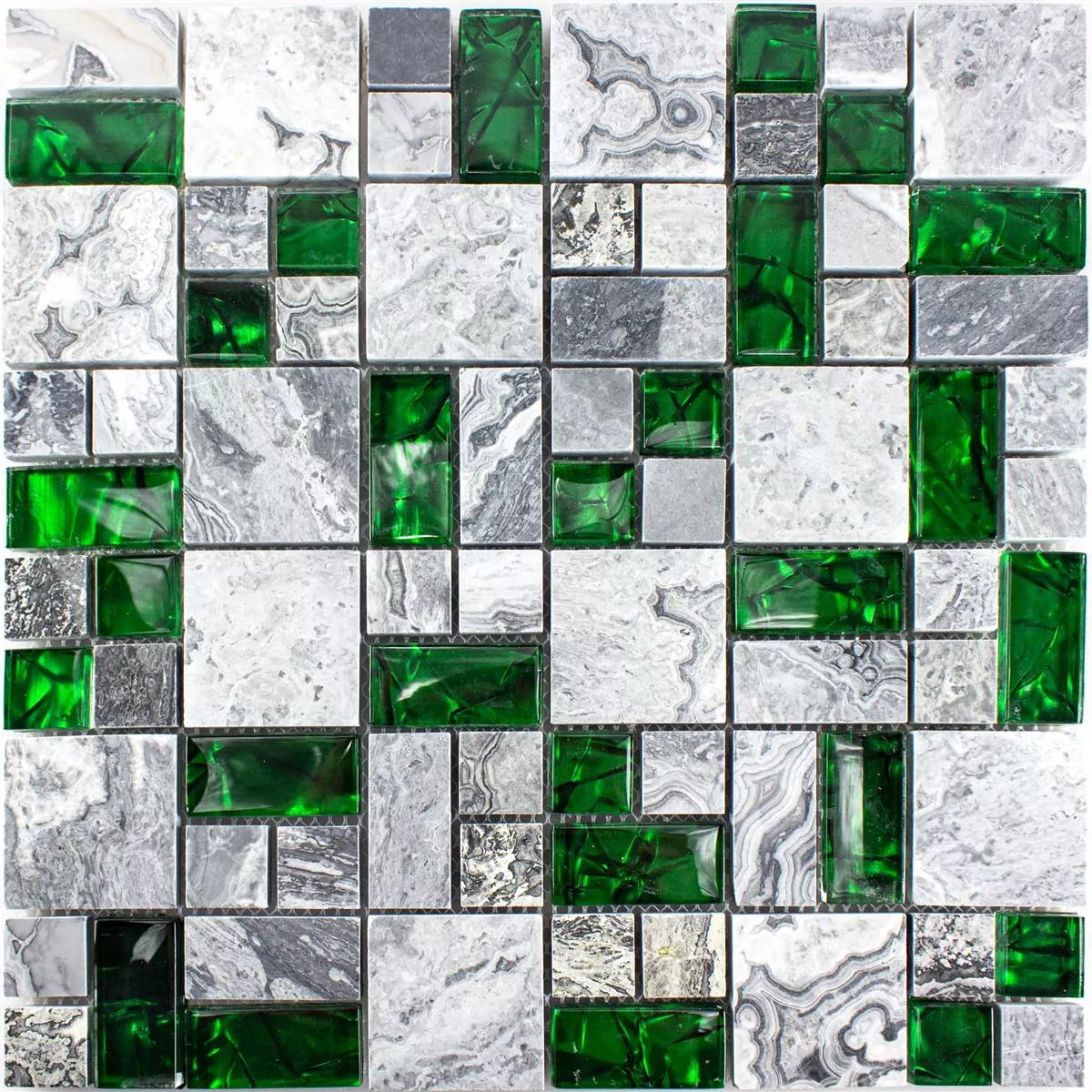 Échantillon Mosaïque Verre Pierre naturelle Carrelage Sinop Gris Vert 2 Mix