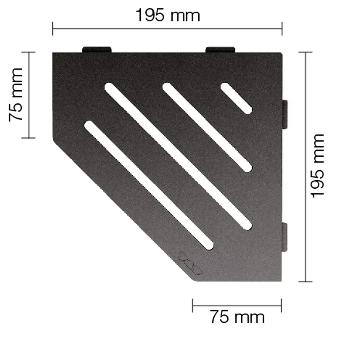 Wandplank doucheplank Schlüter 5-hoek 19,5x19,5cm Wave Antraciet