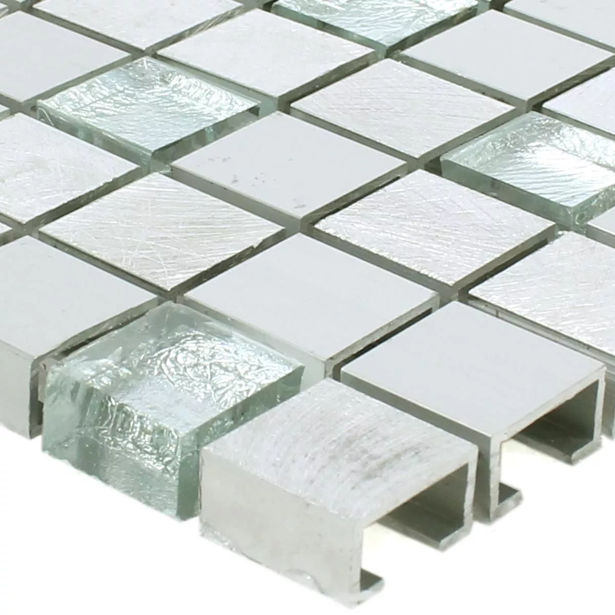 Sample Mozaïektegel Lissabon Aluminium Glas Mix Zilver