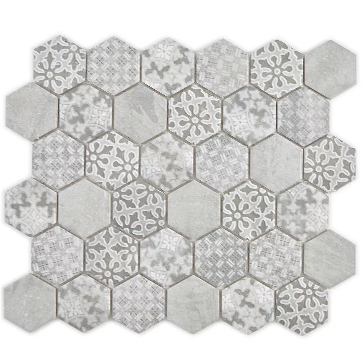 Sample Keramiek Mozaïek Retro Tegels Lawinia Hexagon Grijs