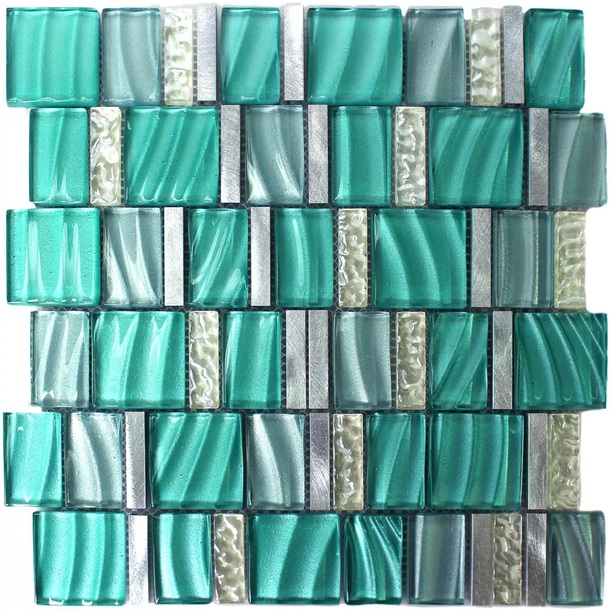 Échantillon Verre Aluminium Mosaïque Vert Argent Mix