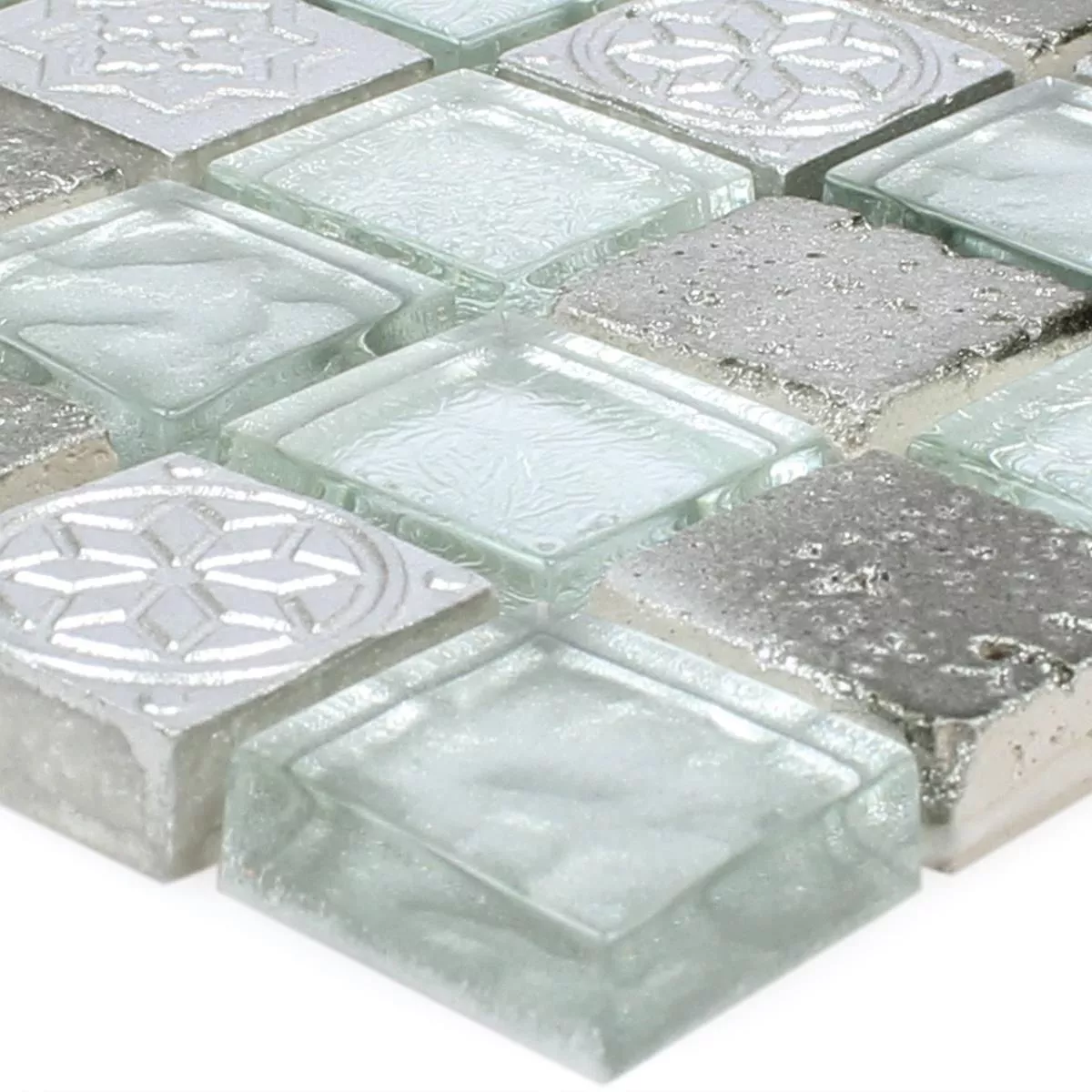 Sample Mozaïektegel Georgia Glas Natuursteen Mix Zilver
