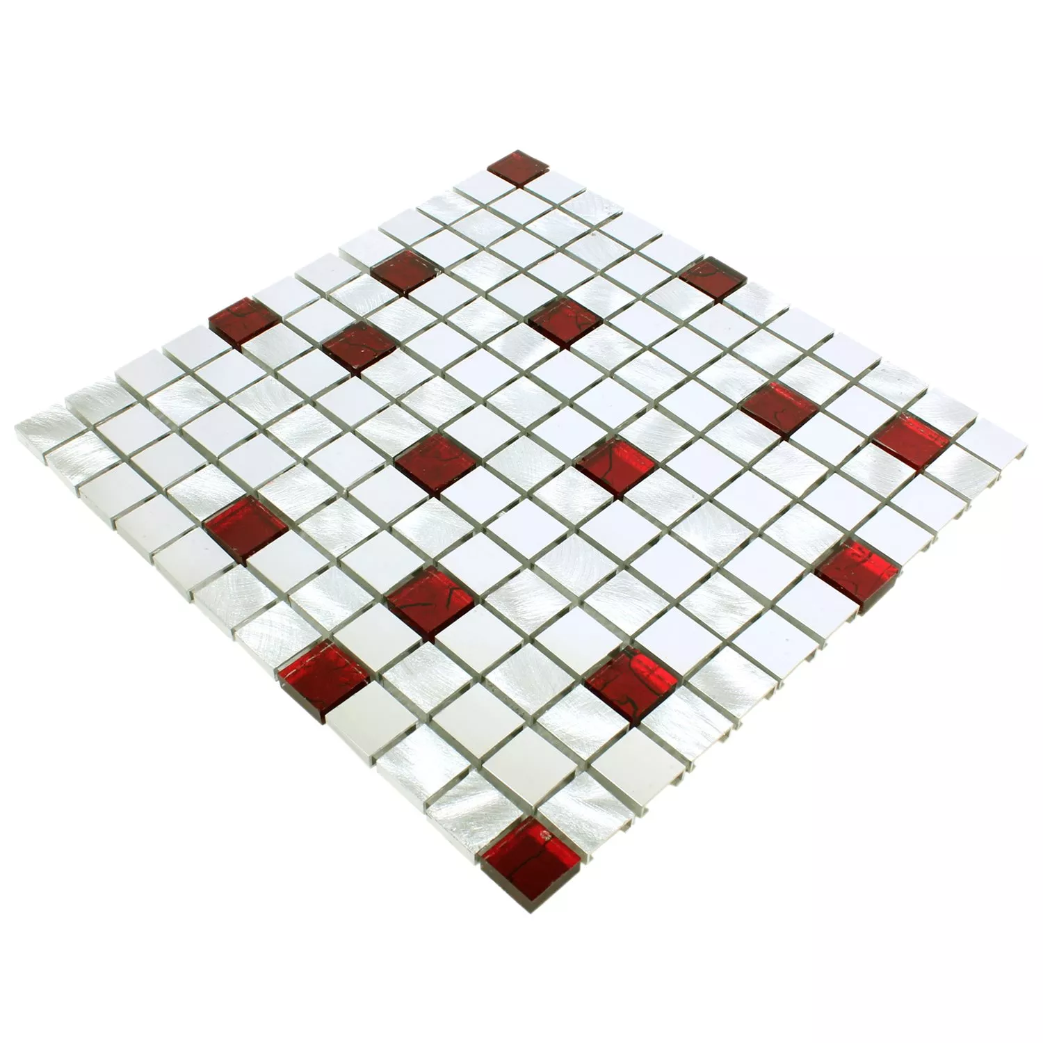 Carrelage Mosaïque Aluminium Verre Maira Argent Rouge