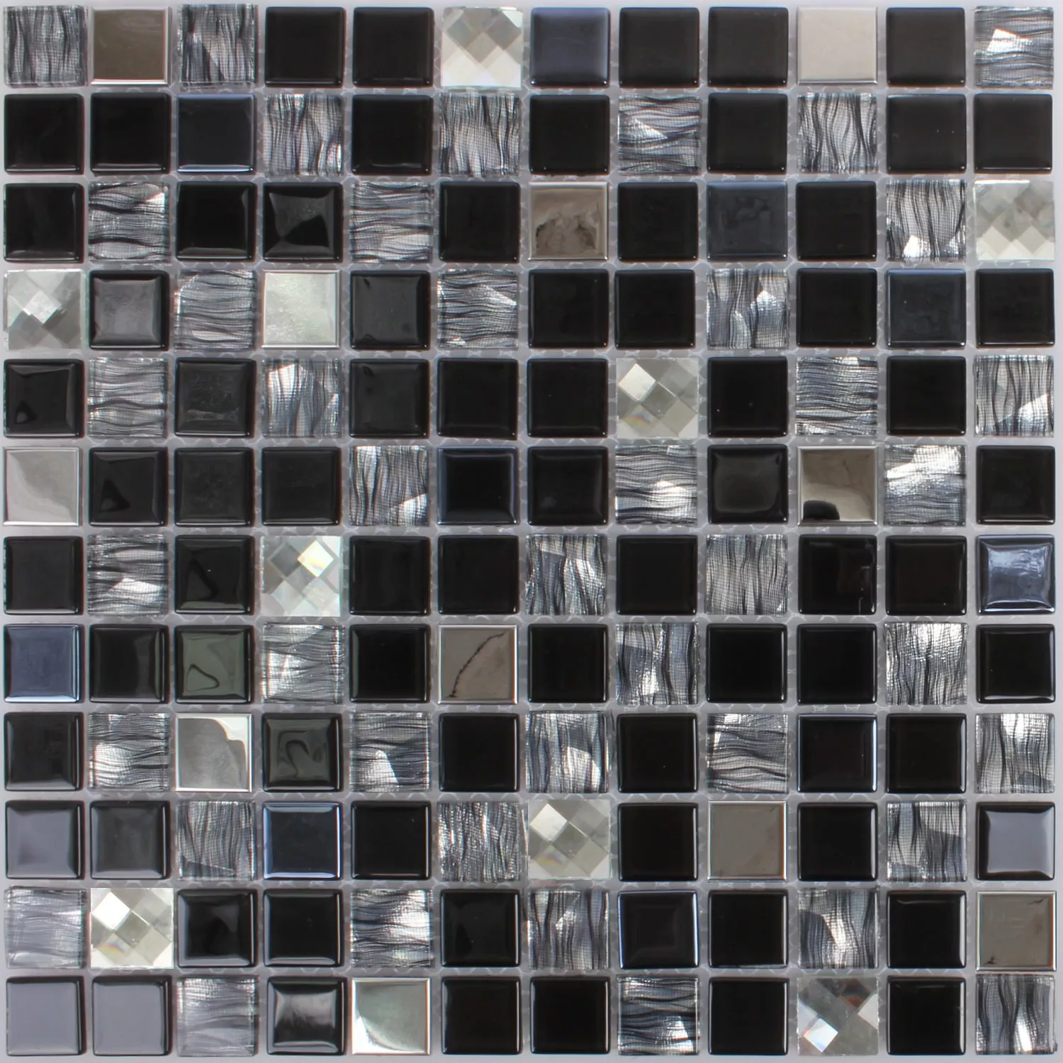 Échantillon Carrelage Mosaïque Malaya Noir Argent Quadrat