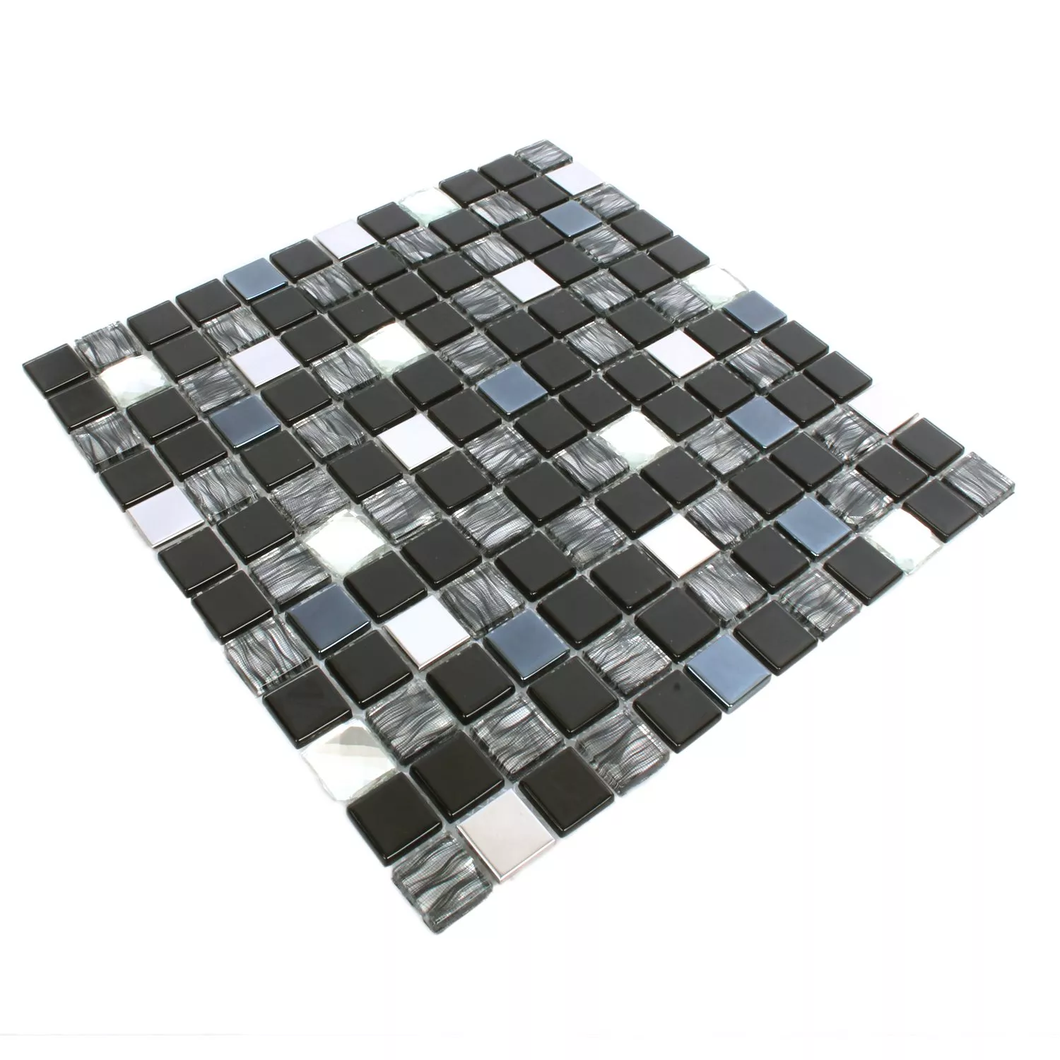 Échantillon Carrelage Mosaïque Malaya Noir Argent Quadrat