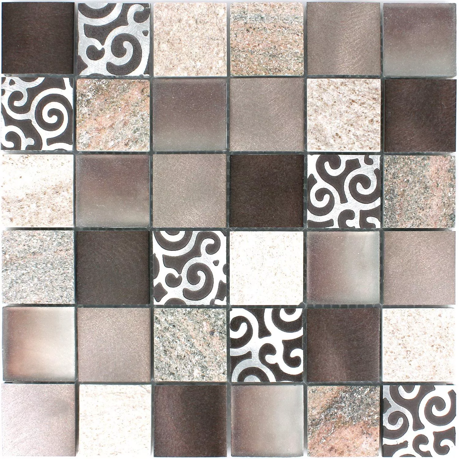 Échantillon Mosaïque Carrelage Verre Pierre Naturelle Aluminium Valdivia Brun