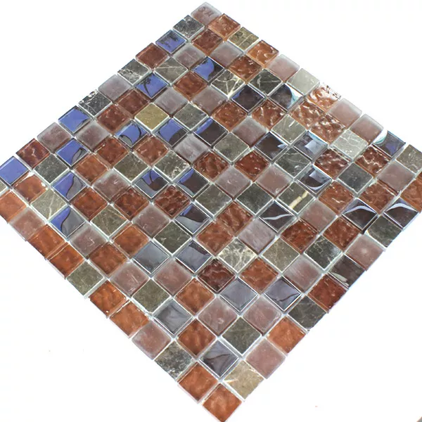 Verre Marbré Mosaïque 23x23x8mm Brun Mix Metal