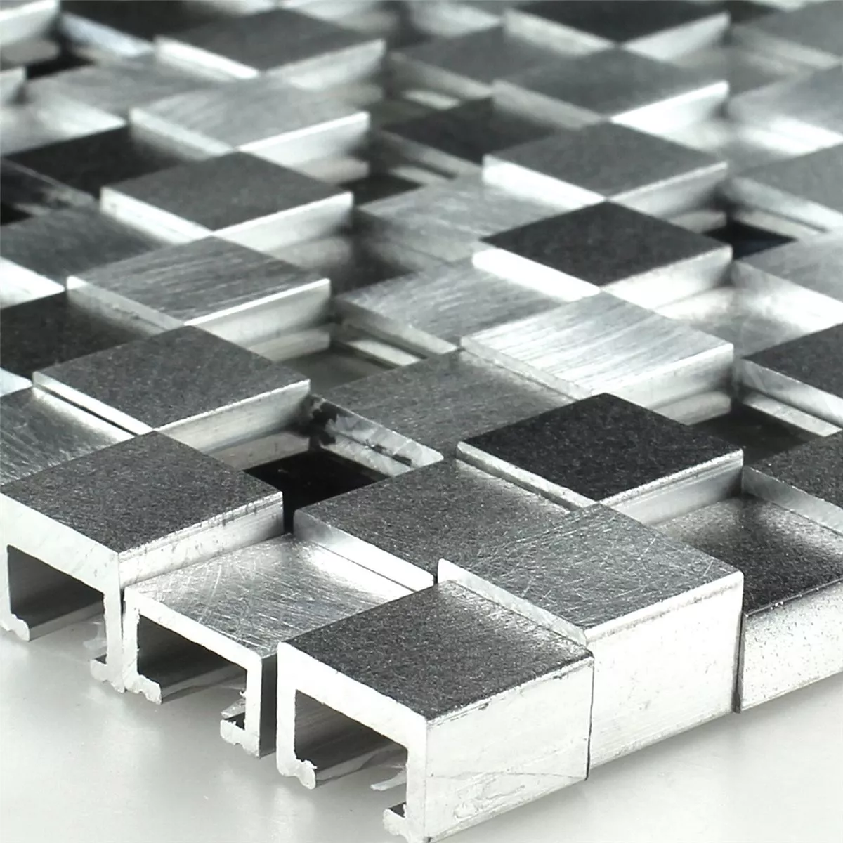 Mozaïektegel Aluminium Glas 3D Design Black Mix