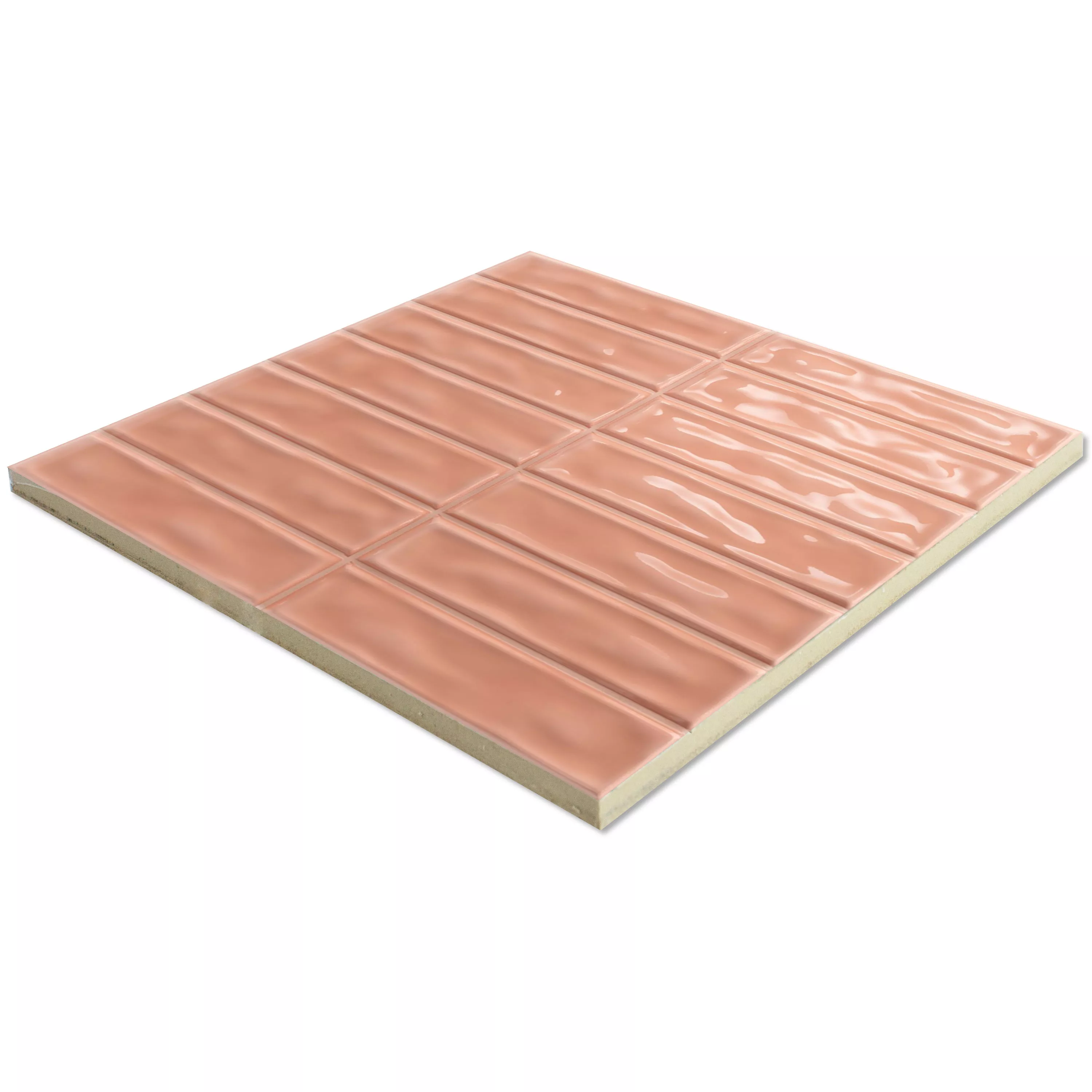 Wandtegels Verbania Brick Glanzend Gegolfd Rosa 20x20cm