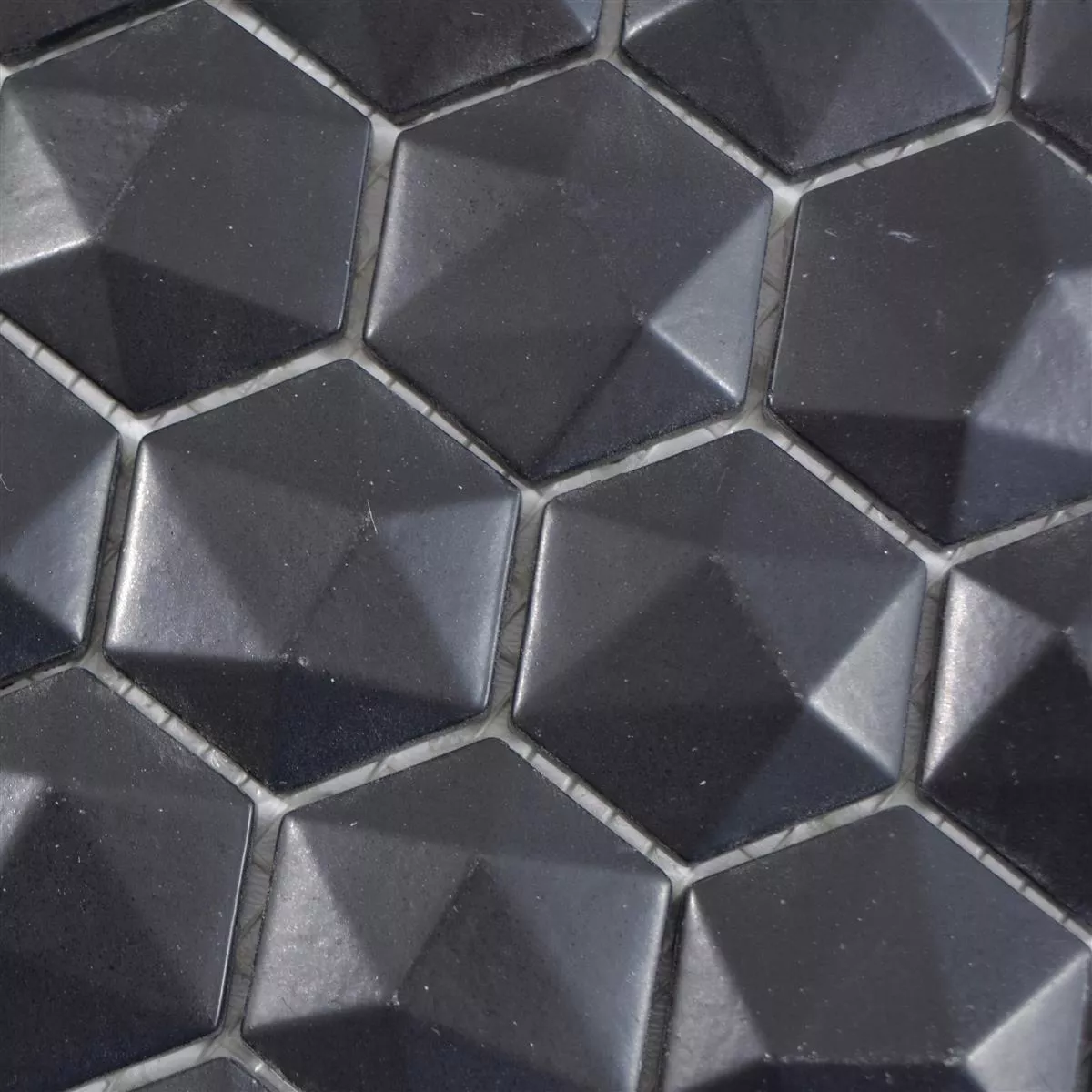 Glasmozaïek Tegels Benevento Hexagon 3D Zwart
