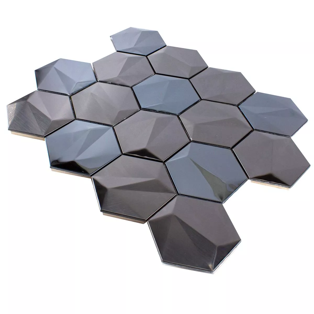 Échantillon Acier Inoxydable Mosaïque Carrelage Durango Hexagone 3D Brun