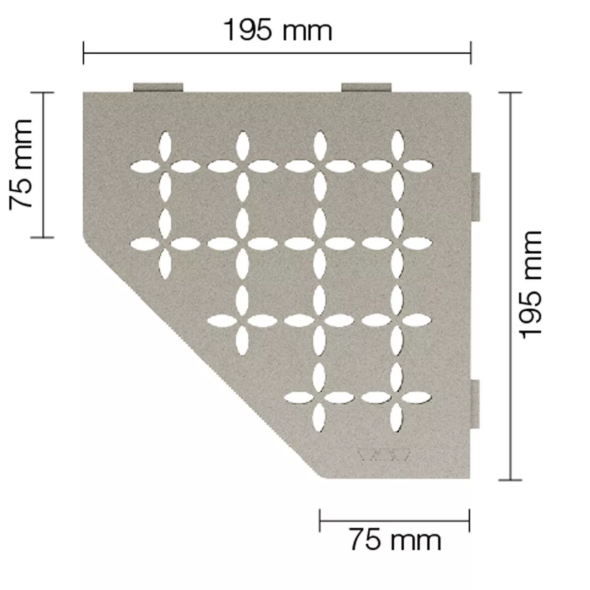 Wandplank doucheplank Schlüter 5 hoek 19,5x19,5cm bloemengrijs