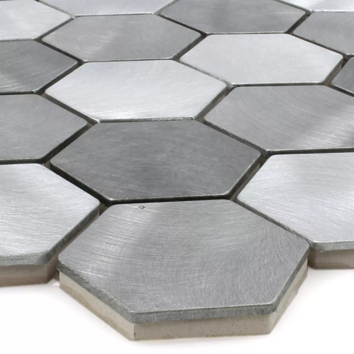 Échantillon Mosaïque Aluminium Manhatten Hexagone Gris Argent