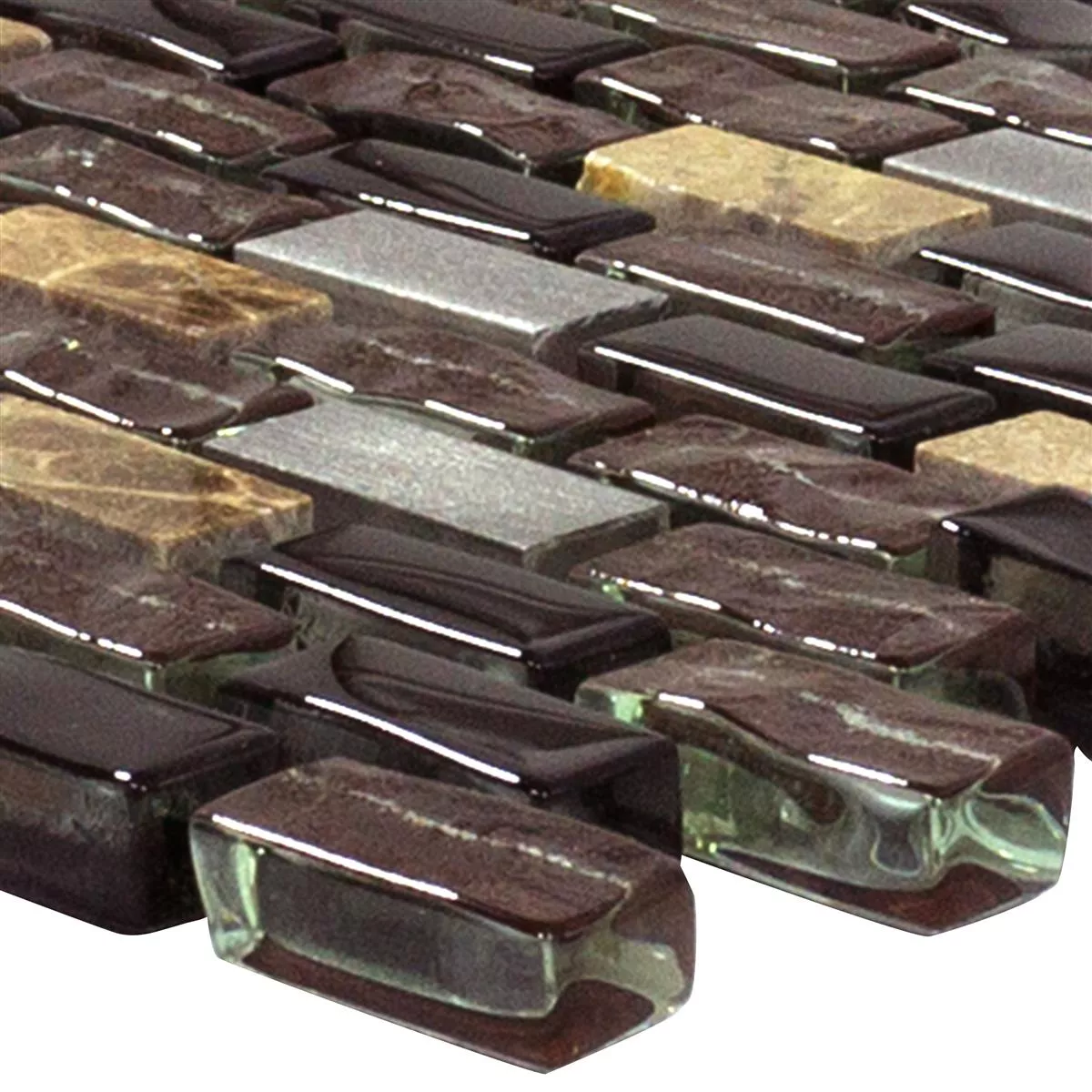 Glas Marmer Aluminium Mozaïektegel Patterson Bruin Mix Glas Marmer Aluminium Mozaïektegel Patterson Bruin Mix