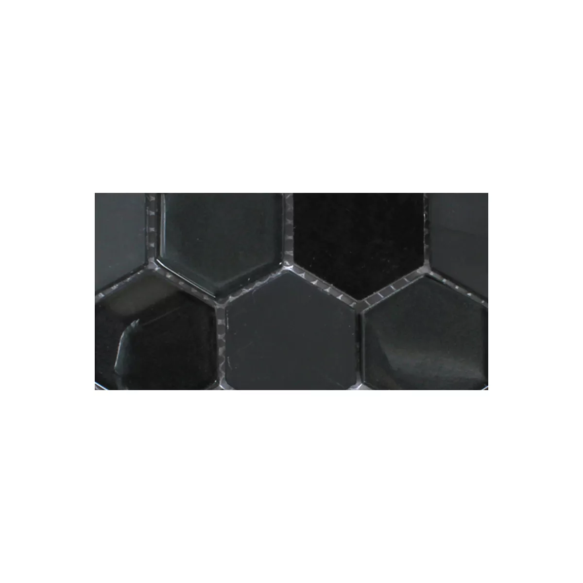 Sample Mozaïektegel Hexagon Glas Natuursteen Zwart 3D