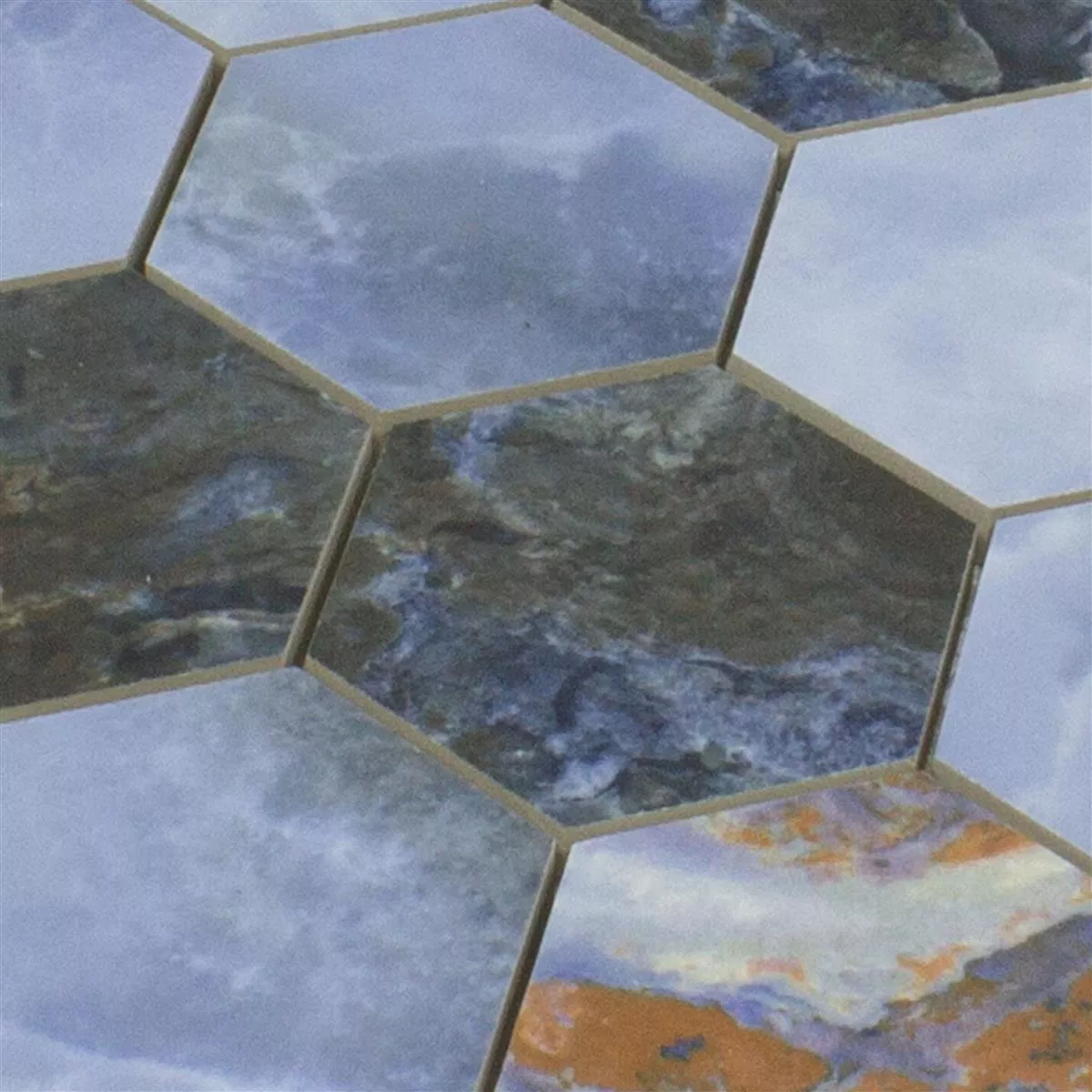 Sample van Keramiek Mozaïek Tegels Naftalin Hexagon Blauw Zwart