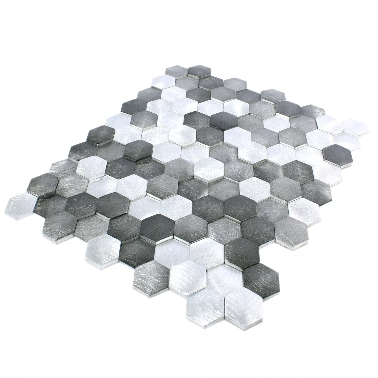 Sample Mozaïektegel Sindos Hexagon 3D Zwart Zilver