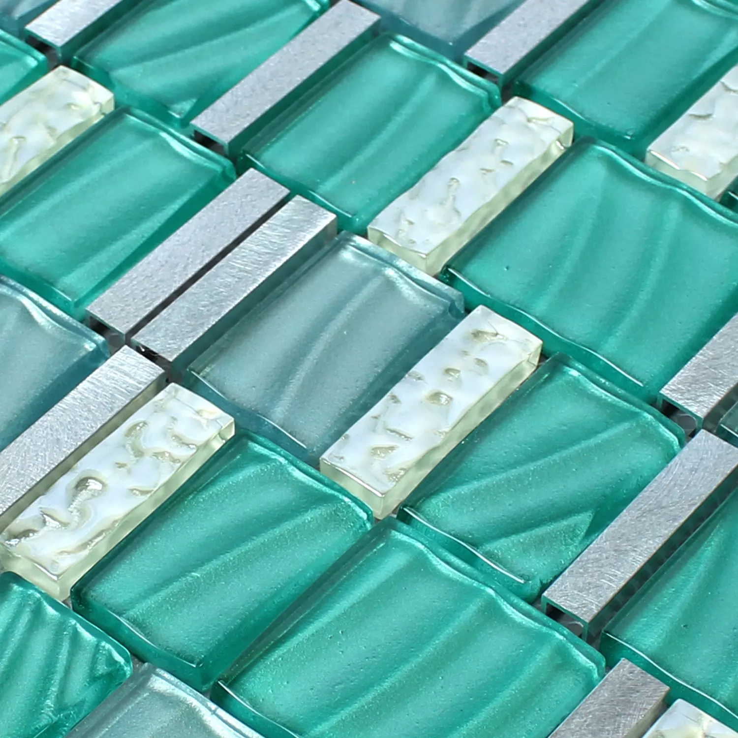 Échantillon Verre Aluminium Mosaïque Vert Argent Mix