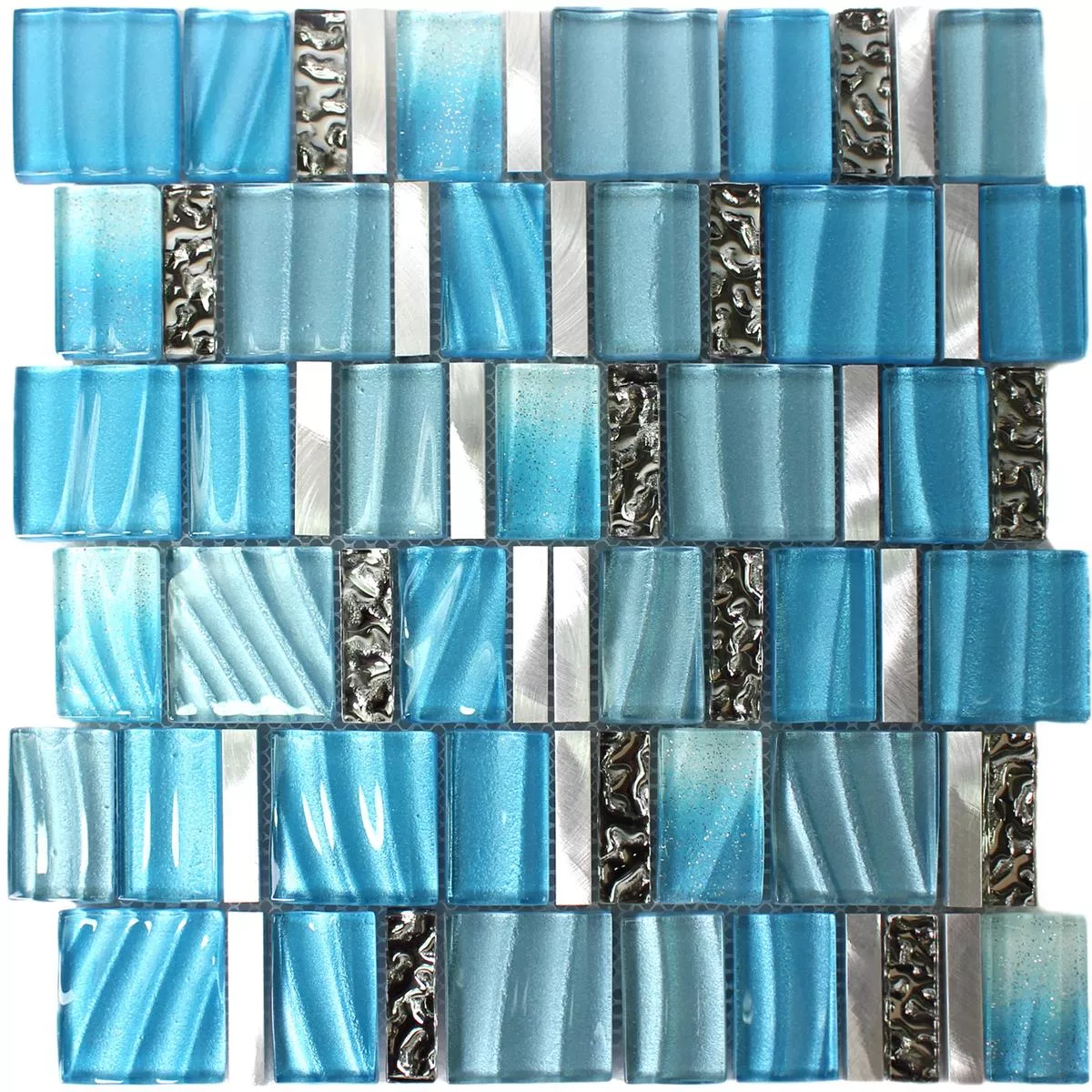 Échantillon Verre Aluminium Mosaïque Bleu Argent Mix