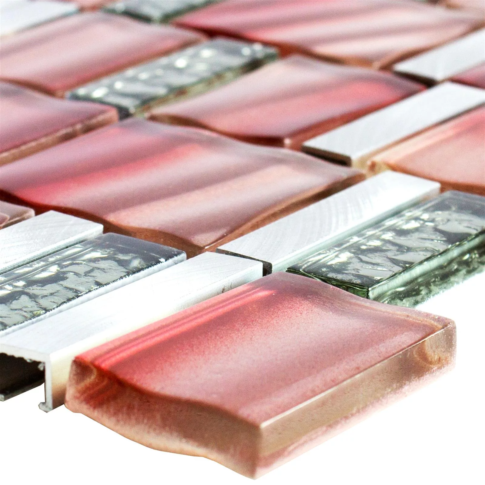 Glas Metaal Mozaïektegel Union Rood Zilver Glas Metaal Mozaïektegel Union Rood Zilver