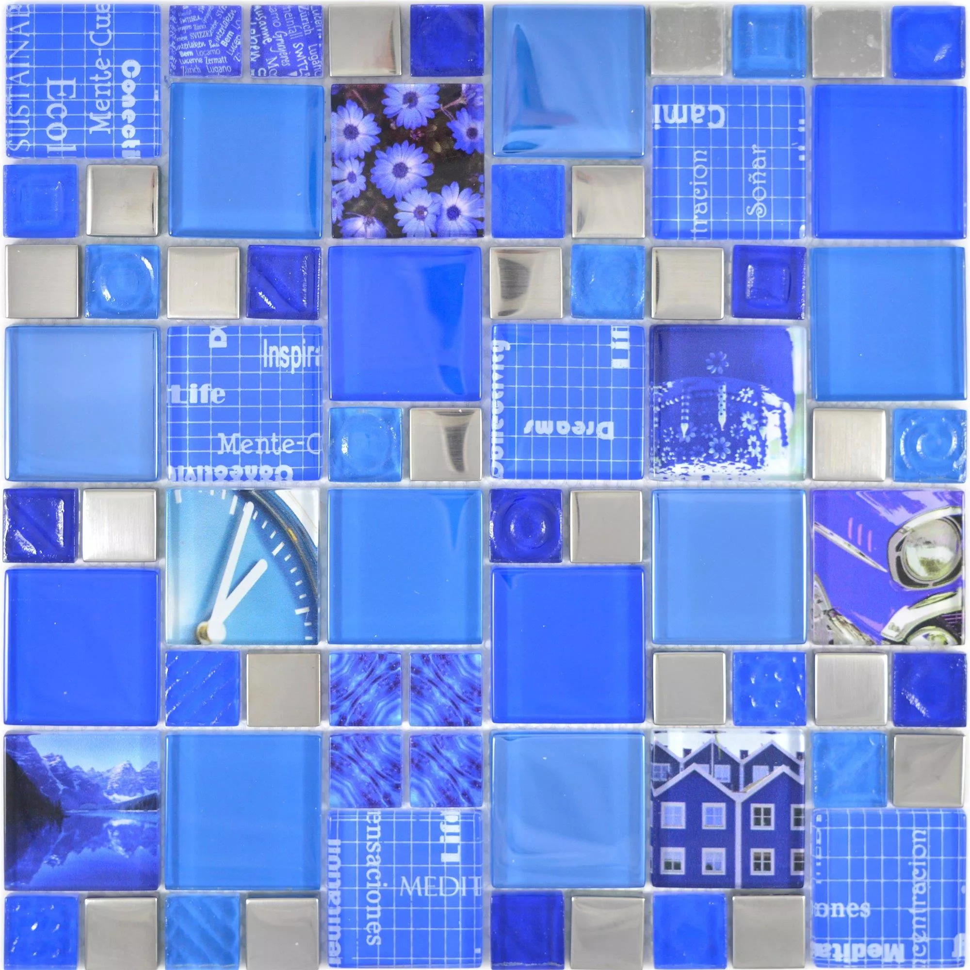 Échantillon Mosaïque En Verre Carrelage Nemesis Bleu Argent