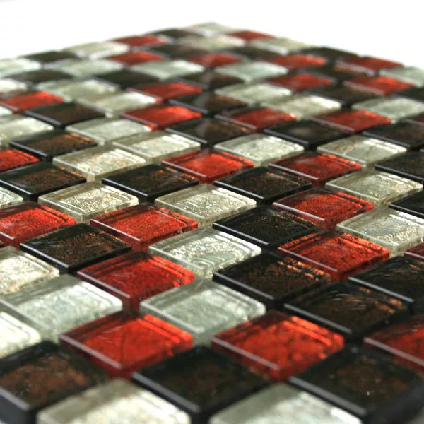 Échantillon Mosaïque Verre  Rouge Brun Argent Metal